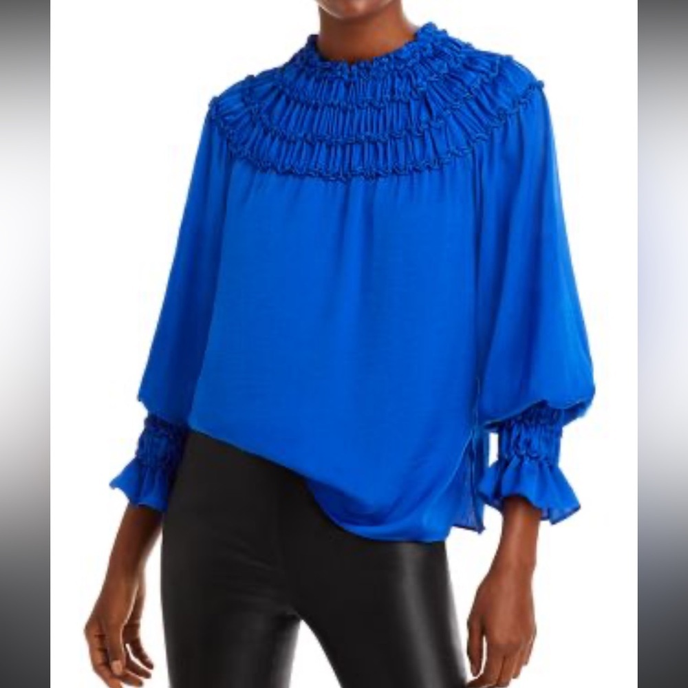 Kobi Halperin Royal Blue smocked Marti blouse top medium m